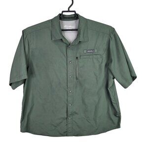 Mens Eddie Bauer Green Button Up Fishing Shirt Polyester Short Sleeve Size XXL